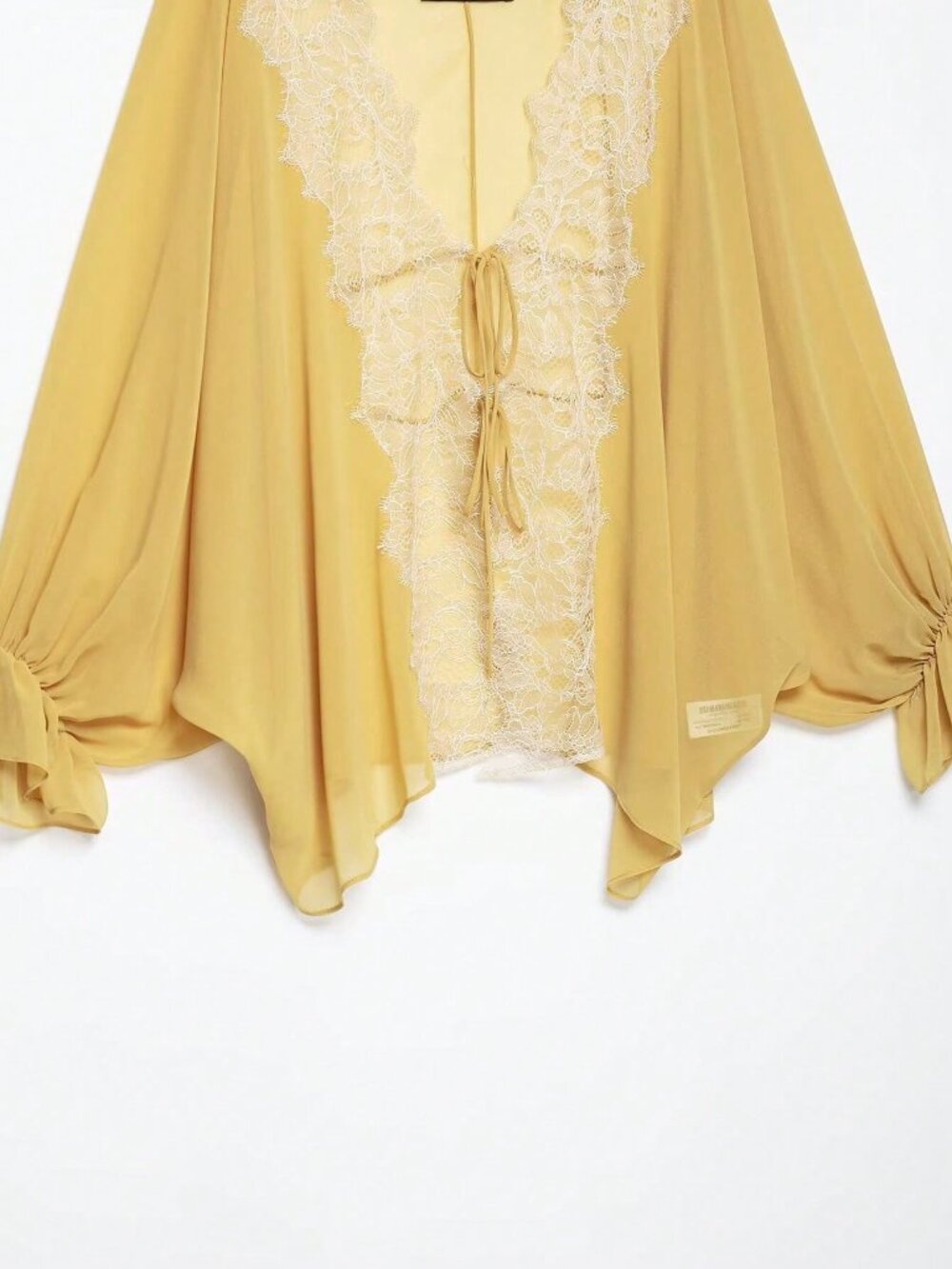 Yellow Elegant Women's Style Minimalist Contrast Lace Blouse - Picture 7 of 7